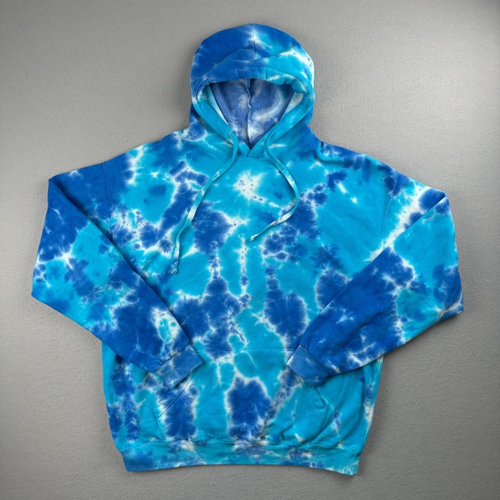 Colortone Hoodie Unisex XL Blue Tie-Dye Pullover Kangaroo Pocket Sweatshirt